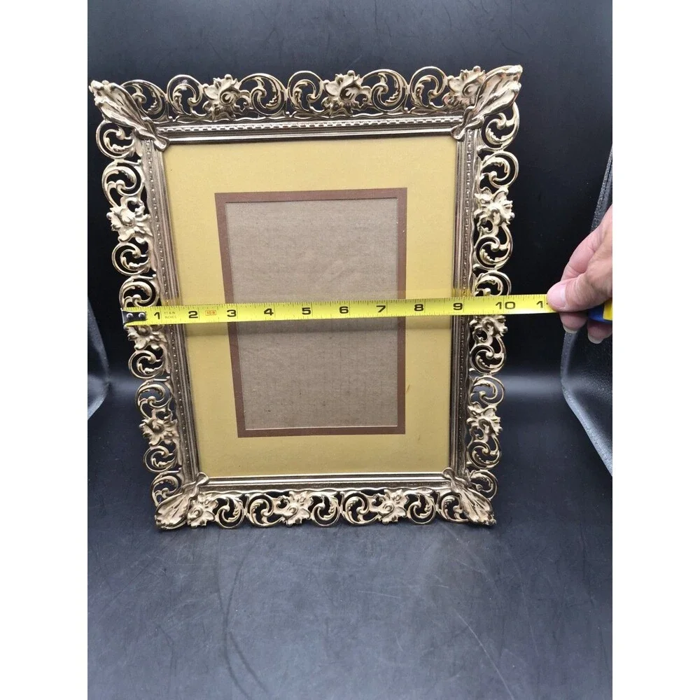 Vintage Ornate Hollywood Regency Gold Metal Filigree Floral 5x7 Picture Frame